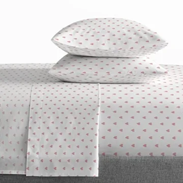 Saturday Park Pink Hearts Full Sheet Set - 4 Piece 100% Organic Cotton Sheets - GOTS & Oeko-TEX Cert...
