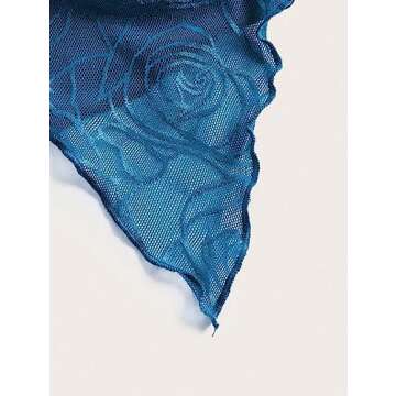 Meladyan Woman Twist Knot Front Split Embroidery Lace Crop Tube Tops Ruched Sheer Mesh Strapless Solid Crop Bandeau Tank Top Blue