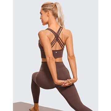 CRZ YOGA Strappy Longline Sports Bras for Women - Wirefree Padded Criss Cross Yoga Cropped Tank Tops Taupe X-Large