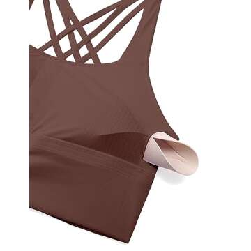 CRZ YOGA Strappy Longline Sports Bras for Women - Wirefree Padded Criss Cross Yoga Cropped Tank Tops Taupe X-Large