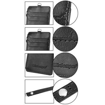Durable PU Leather Badge Holder with Zipper and Lanyard