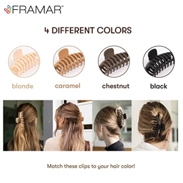 FRAMAR Large Hair Claw Clips Stylish Comfortable 4 Pack