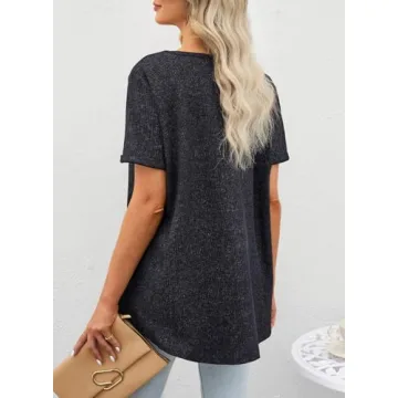 EVALESS V Neck Tops for Women Summer Waffle Knit Blouse