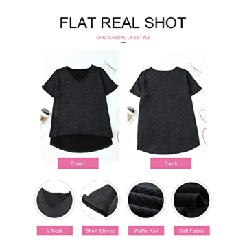 EVALESS V Neck Tops for Women Summer Waffle Knit Blouse