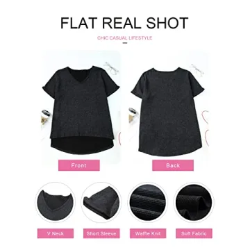 EVALESS V Neck Tops for Women Summer Waffle Knit Blouse