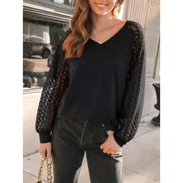 AUTOMET Women’s Long Sleeve V-Neck Lace Tops - Chic Business Casual Blouse for Effortless Style