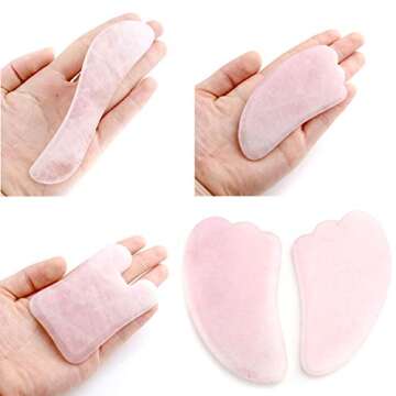 Jovivi Gua Sha Scraping Massage Tools, 3 Pcs Rose Quartz Multi-shape Guasha Board for Face & Body, N...