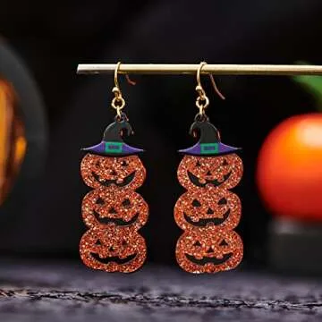 LILIE&WHITE Acrylic Pumpkin Earrings For Women With Witch Hat Earrings Halloween Earrings For Women Pumpkin Dangle Earrings Halloween Jewelry Gothic Earrings Weird Earrings