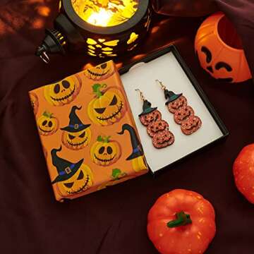 LILIE&WHITE Acrylic Pumpkin Earrings For Women With Witch Hat Earrings Halloween Earrings For Women Pumpkin Dangle Earrings Halloween Jewelry Gothic Earrings Weird Earrings