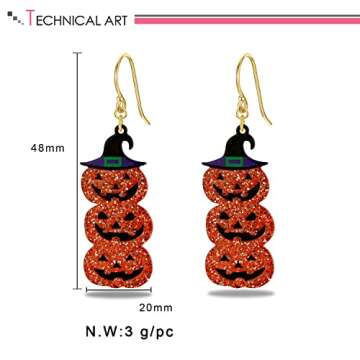 LILIE&WHITE Acrylic Pumpkin Earrings For Women With Witch Hat Earrings Halloween Earrings For Women Pumpkin Dangle Earrings Halloween Jewelry Gothic Earrings Weird Earrings