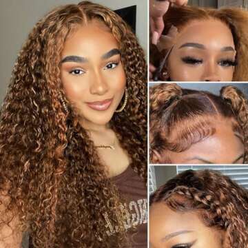 CYNOSURE Highlight HD Transparent Lace Front Wig for Women - Curly Human Hair 180% Density