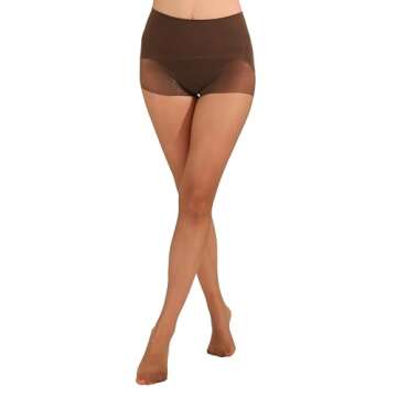 EVERSWE Women's Seamless Control Top Tights 15D, No Seam Pantyhose (Brown, S-M)