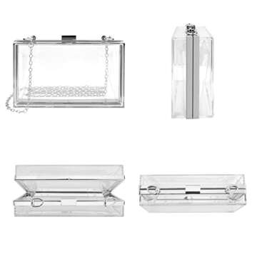 Acrylic Clear Clutch Bag, Women's Clear Purse, Transparent Stadium Approved Crossbody Shoulder Evening Handbag with Two Detachable Chains for Wedding (Silver) (Fits Phones UP TO 6.5" Screen)