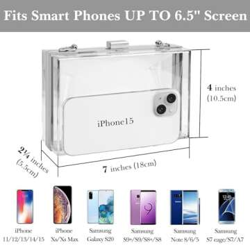 Acrylic Clear Clutch Bag, Women's Clear Purse, Transparent Stadium Approved Crossbody Shoulder Evening Handbag with Two Detachable Chains for Wedding (Silver) (Fits Phones UP TO 6.5" Screen)