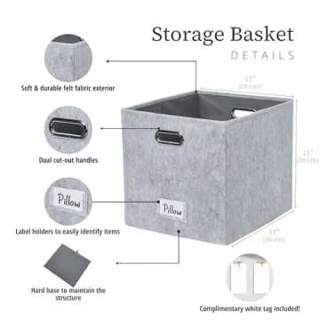 DECOMOMO Felt Storage Bins, 11" Cube, Label Holders, Set of 6