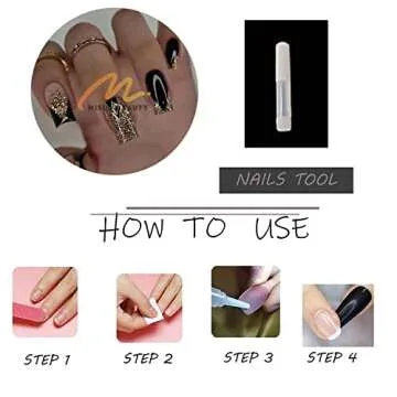 MISUD Medium Square Press on Nails with Gold Glitter
