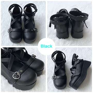 Women's Mary Jane Shoes Cute Lolita Pumps Ankle Kawaii Goth Shoes Platform Dress Oxfords for Women Black Size 8.5