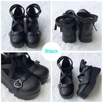 Women's Mary Jane Shoes Cute Lolita Pumps Ankle Kawaii Goth Shoes Platform Dress Oxfords for Women Black Size 8.5