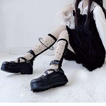 Women's Mary Jane Shoes Cute Lolita Pumps Ankle Kawaii Goth Shoes Platform Dress Oxfords for Women Black Size 8.5