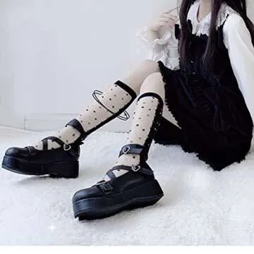 Women's Mary Jane Shoes Cute Lolita Pumps Ankle Kawaii Goth Shoes Platform Dress Oxfords for Women Black Size 8.5