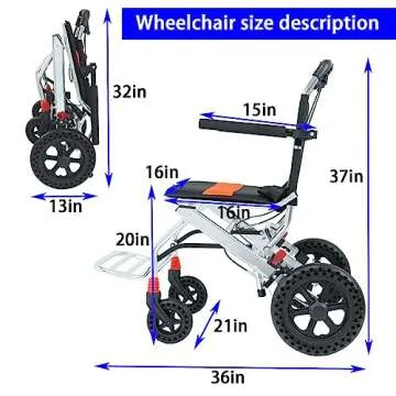 Portable Folding Wheelchair, Travel Wheelchair with handbrake, Ultra-Light Wheelchair for The Elderl...