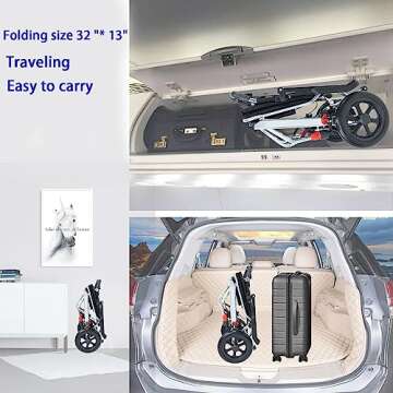 Portable Folding Wheelchair, Travel Wheelchair with handbrake, Ultra-Light Wheelchair for The Elderly and Children (with Bag) (12 inch PU Rear Wheel)