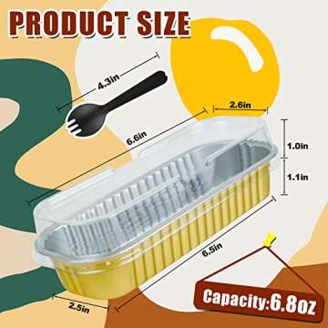 TECHMUR Mini Loaf Pans with Lids, 50 PC Aluminum Foil Disposable Baking Pans 6.8oz Rectangle Mini Ca...