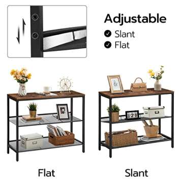 HOOBRO Console Table, Sofa Table with 2 Flat or Slant Adjustable Mesh Shelves, Hallway Table and Sideboard in Entryway, Living Room Corridor, Easy Assembly, Industrial, Rustic Brown and Black BF01XG01
