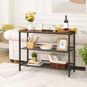 HOOBRO Console Table, Sofa Table with 2 Flat or Slant Adjustable Mesh Shelves, Hallway Table and Sideboard in Entryway, Living Room Corridor, Easy Assembly, Industrial, Rustic Brown and Black BF01XG01