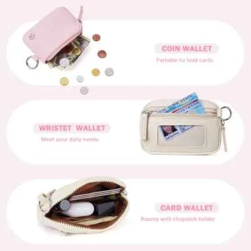 POIUGOYA Keychain Wristlet Wallet,Dual Pouch Wristlet Portable,Nylon RFID Coin Purse Small Wallet with key ring,ID Window