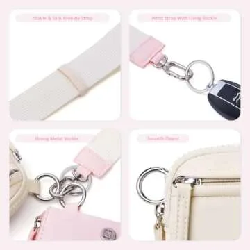 POIUGOYA Keychain Wristlet Wallet,Dual Pouch Wristlet Portable,Nylon RFID Coin Purse Small Wallet with key ring,ID Window