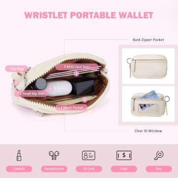 POIUGOYA Keychain Wristlet Wallet,Dual Pouch Wristlet Portable,Nylon RFID Coin Purse Small Wallet with key ring,ID Window