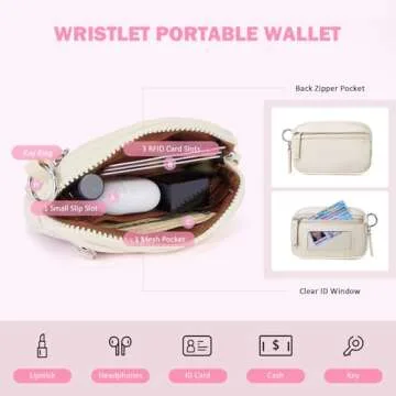 POIUGOYA Keychain Wristlet Wallet,Dual Pouch Wristlet Portable,Nylon RFID Coin Purse Small Wallet with key ring,ID Window
