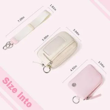 POIUGOYA Keychain Wristlet Wallet,Dual Pouch Wristlet Portable,Nylon RFID Coin Purse Small Wallet with key ring,ID Window