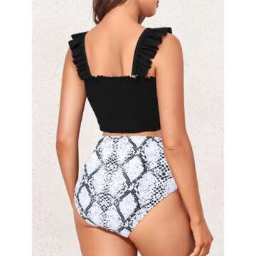 Summer Mae Maternity High Waist Bikini Swimsuit Two Piece Ruffled Hem Cute Bathing Suit Floral Pregn...