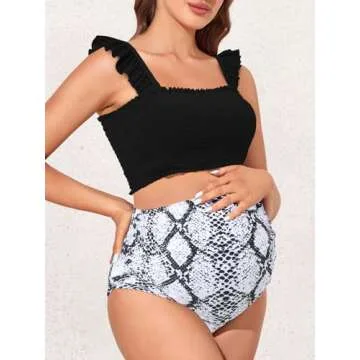 Summer Mae Maternity Bikini - High Waist Ruffled Swimsuit