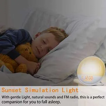 FIMITECH Wake Up Light, Alarm Clock 7 Colored Sunrise Simulation and Sunset Fading, Dual Alarm Clock with 7 Natural Sound and FM Radio for Kids Adults Bedroom (FT-01)