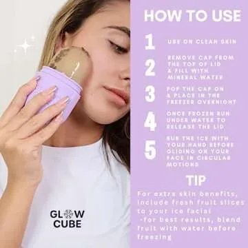 Glow Cube Ice Roller For Face Eyes and Neck To Brighten Skin & Enhance Your Natural Glow/Reusable Facial Tool to Tighten & Tone Skin & De-Puff The Eye Area (Pastel Purple)