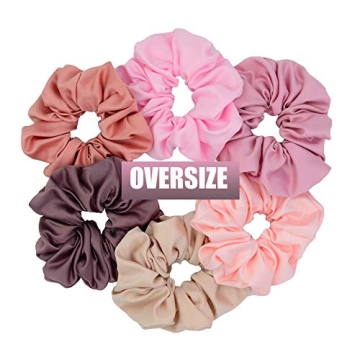 Chloven 6 Colors Oversize Jumbo Scrunchies Blush Theme Large Hair Scrunchies Satin Elastics Pink Lov...