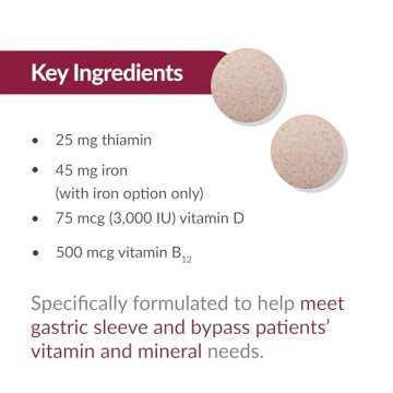 Bariatric Advantage Chewable Ultra Solo with Iron Daily Multivitamin for Gastric Bypass Surgery and Sleeve Gastrectomy Patients, Includes Vitamin B12, C, D, K, Thiamin and Copper - Citrus, 90 Count