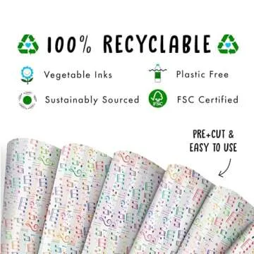 CENTRAL 23 White Wrapping Paper - Music Notes - 6 Gift Wrap Sheets With Tags - Music Lover - Recyclable Wrapping Paper - For Birthday Wedding Anniversary