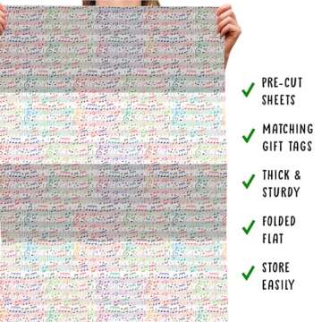 CENTRAL 23 White Wrapping Paper - Music Notes - 6 Gift Wrap Sheets With Tags - Music Lover - Recyclable Wrapping Paper - For Birthday Wedding Anniversary