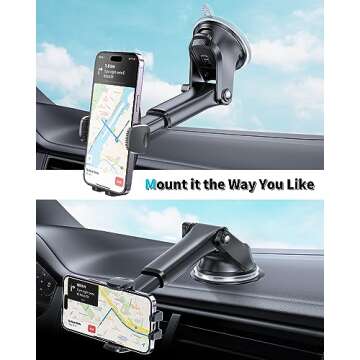 APPS2Car Suction Cup Phone Holder Windshield/Dashboard/Window, Suction Cup Car Phone Mount with Stro...