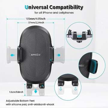 APPS2Car Suction Cup Phone Holder Windshield/Dashboard/Window, Suction Cup Car Phone Mount with Strong Sticky Gel Pad, Compatible with iPhone, Samsung & All Cellphones, Matte Black