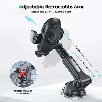 APPS2Car Suction Cup Phone Holder Windshield/Dashboard/Window, Suction Cup Car Phone Mount with Strong Sticky Gel Pad, Compatible with iPhone, Samsung & All Cellphones, Matte Black