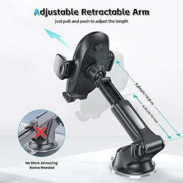 APPS2Car Suction Cup Phone Holder Windshield/Dashboard/Window, Suction Cup Car Phone Mount with Strong Sticky Gel Pad, Compatible with iPhone, Samsung & All Cellphones, Matte Black