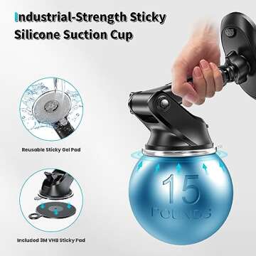 APPS2Car Suction Cup Phone Holder Windshield/Dashboard/Window, Suction Cup Car Phone Mount with Strong Sticky Gel Pad, Compatible with iPhone, Samsung & All Cellphones, Matte Black