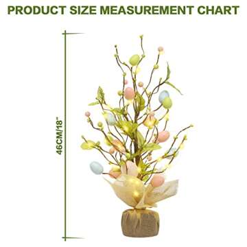 RoseCraft Easter Decorations, 18 Inch Pre-Lit Easter Egg Tree Tabletop Decor with Delicate Ornaments