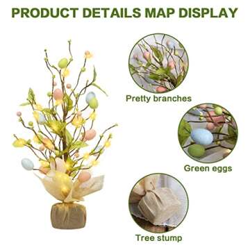 18-Inch Pre-Lit RoseCraft Easter Egg Tree for Festive Decor