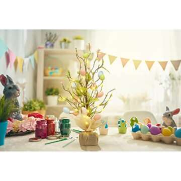 18-Inch Pre-Lit RoseCraft Easter Egg Tree for Festive Decor